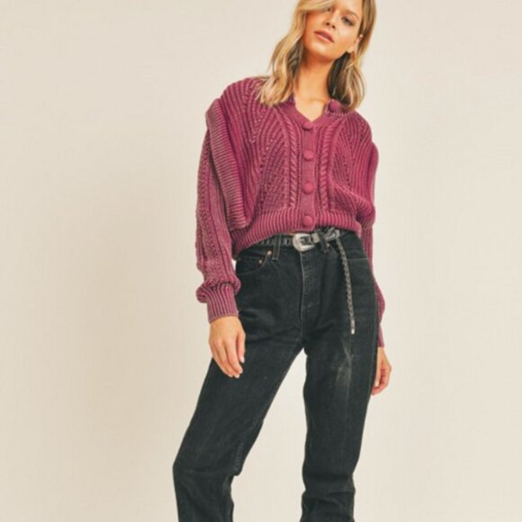 Crop Knit Cardi in Vintage Berry - Picture 1 of 5